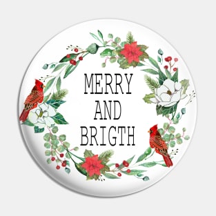 Merry and bright watercolor christmas wreath Pin