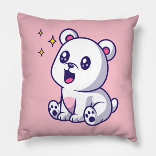 Cute Baby Polar Bear Surprised Cartoon Pillow