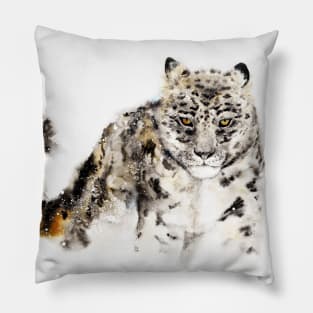 Snow leopard watercolor Pillow