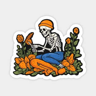 Bones and Botany, Skeleton Picking Flowers and Reading Magnet