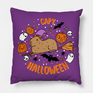 Happy Halloween a cute witch capybara Pillow