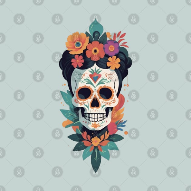 Frida's Floral Sugar Skull: Illustrated Tribute by FridaBubble
