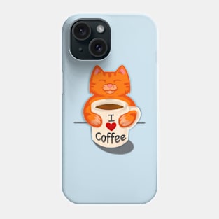 Cat Sipping Coffee I LOVE COFFEE Phone Case