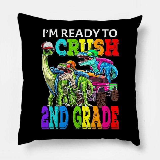 I'm Ready To Crush 2nd Grade Monster Truck Dinosaur Back To School Pillow by eyelashget