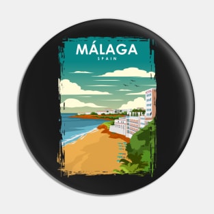 Malaga Spain Vintage Minimal Retro Travel Poster Pin