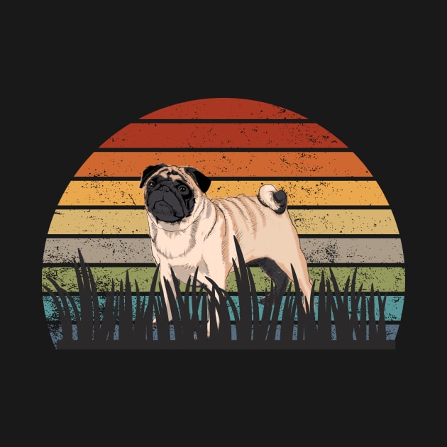 Vintage Sunset Pug by T- VIBE