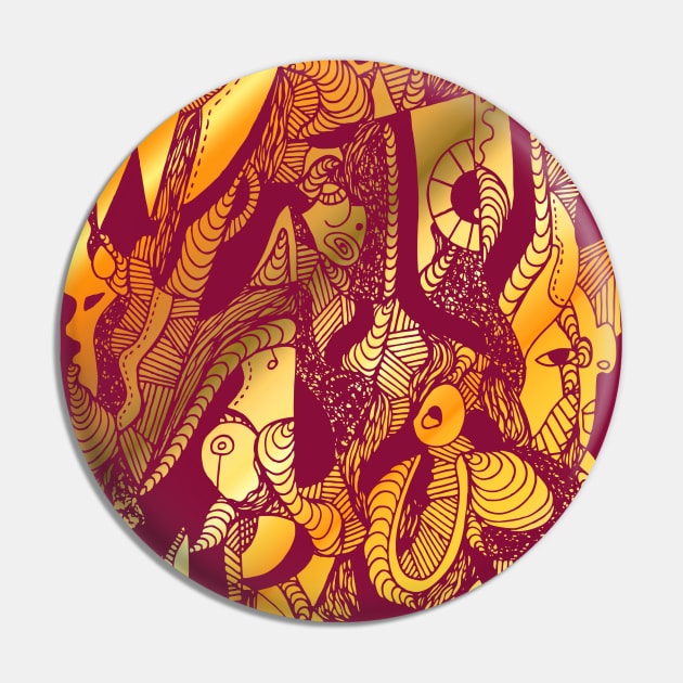 Abstract Wave of Thoughts No 4 Burgundy Gold Pin by kenallouis