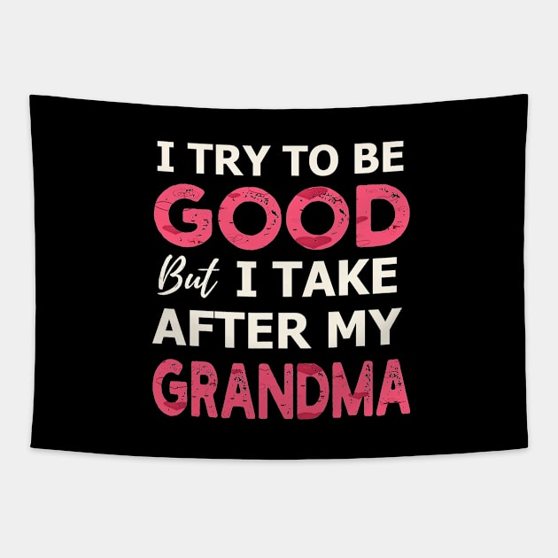 I Try To Be Good But I Take After My Grandma T-shirt For Men, Women, Boys, Girls, Youth And Kids - Funny Shirt With Sayings Tapestry by parody