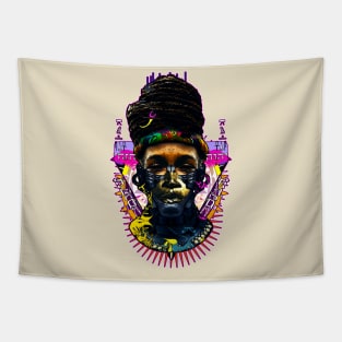 Afro Hair Black Girl Shogun Melanin Ronin Warrior Tapestry