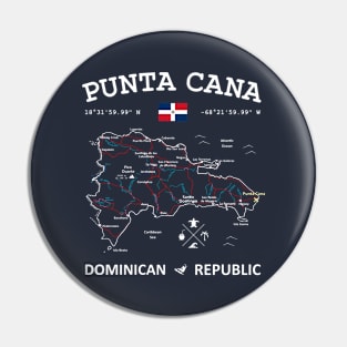 Punta Cana Dominican Republic Travel Map Flag Coordinates Roads Rivers and Oceans Pin