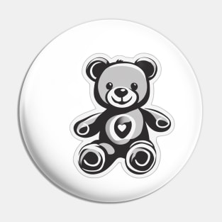 Charming Monochrome Teddy Bear with Heart No. 623 Pin