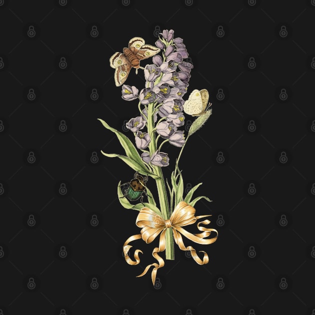 Flower with Insects and Ribbon, Cottagecore Aesthetic Illustration by Biophilia