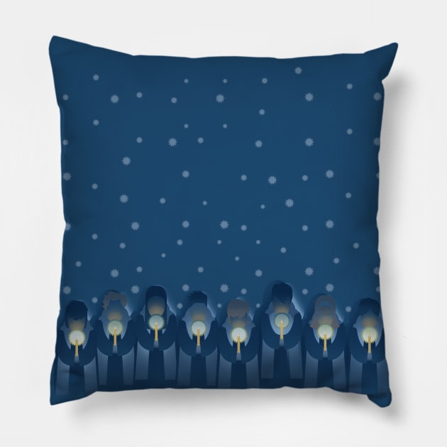 Christmas Carolers Singing by Candlelight Pillow by DanielLiamGill