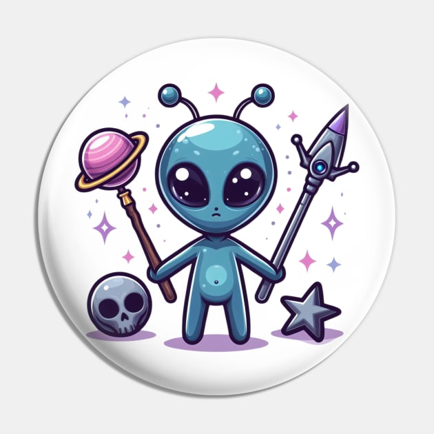 Cute Angry Alien With Skull Weapons Pin by AhmedPrints