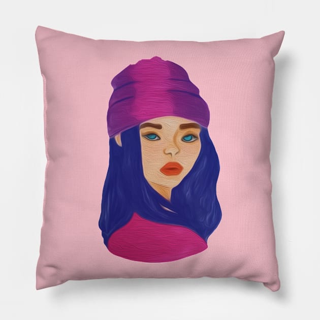 blue eyed girl Pillow by artby-shikha