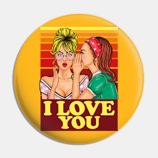 I Love You- Lesbian Proposal Pop Art in Retro Vintage Style- Love is Love Pin