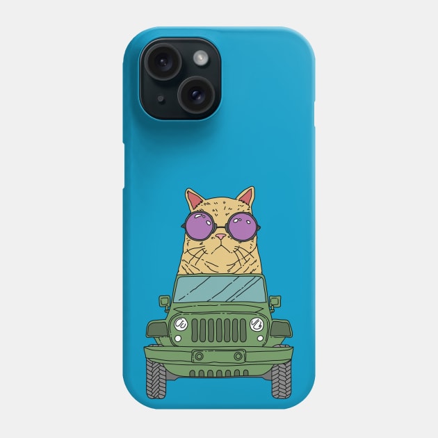 Cat Wearing Sunglasses Riding Jeep Phone Case by Freid