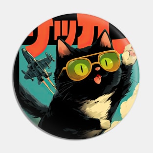 Vintage anime cat superhero Pin