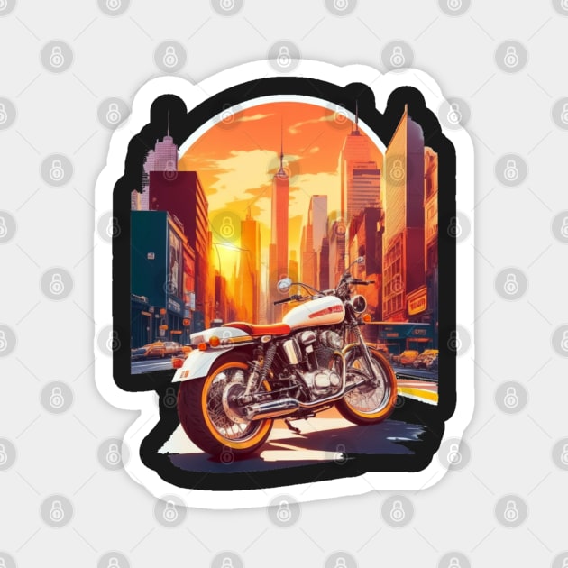 Retro Motorcycle T-Shirt Design Featuring New York City Street Magnet by walidhamza