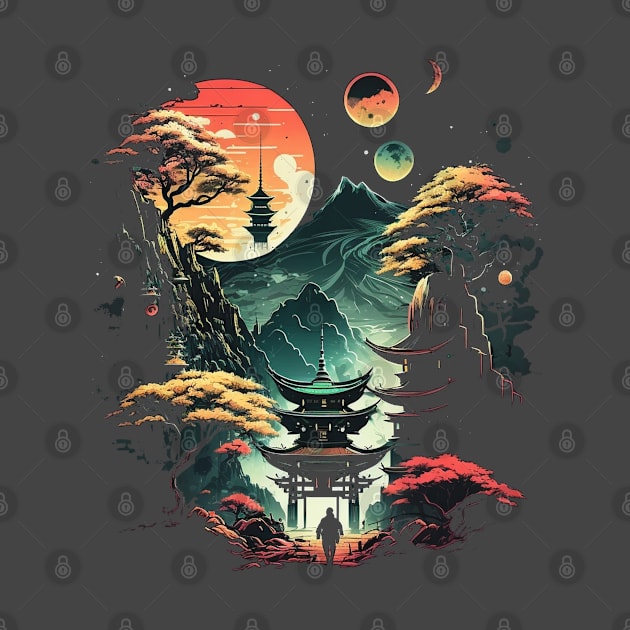 Japanese Temple Tokyo  Asian Inspired Retro Japan by Linco