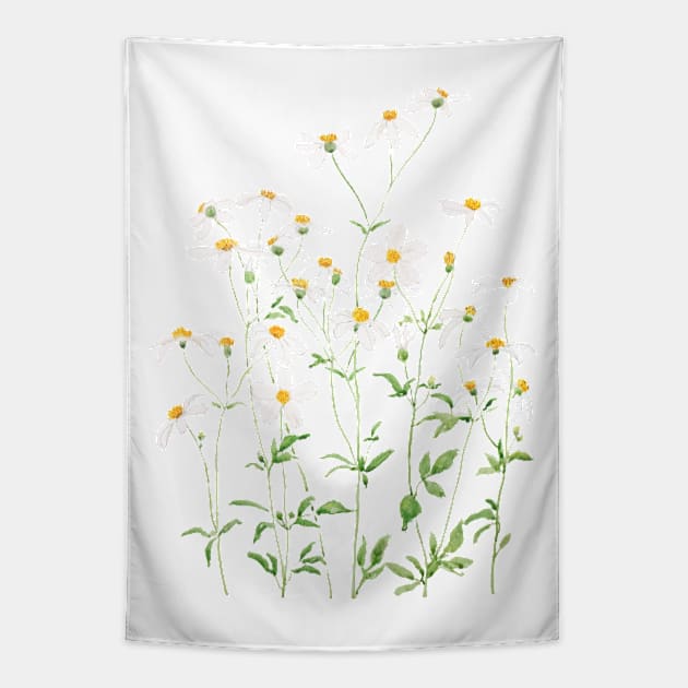 white black-jack flowers watercolor painting Tapestry by colorandcolor