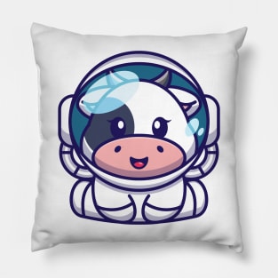Cute baby cow wearing an astronaut suit, cartoon character Pillow