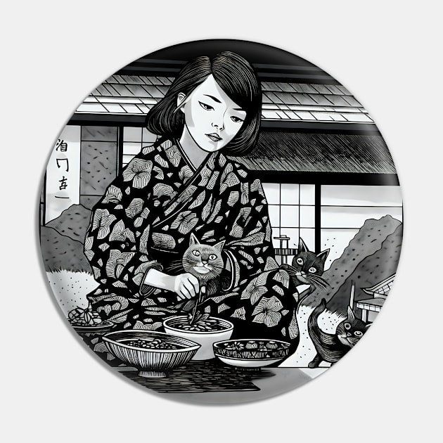 Asian woman feeding cats Pin by KOTYA