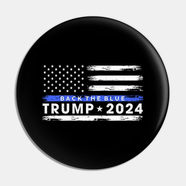 Pro Trump 2024 Back The Blue Thin Blue Line American Flag Pin by lam-san-dan