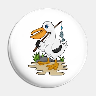 Pelican as Fisher with Fishing rod & Fish Pin