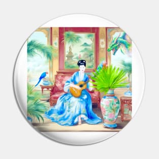 A good listener, modern whimsical chinoiserie scene Pin