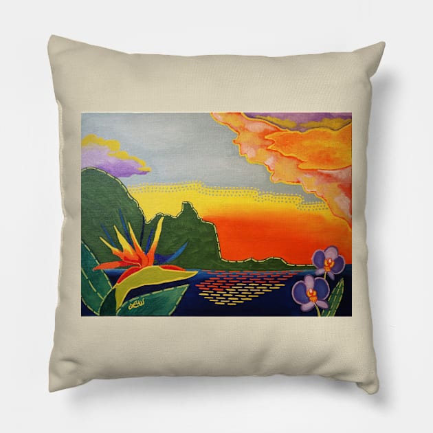 Paradise Beyond Pillow by oil and ink