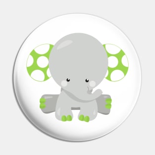 Cute Elephant, Little Elephant - Green Gray Pin