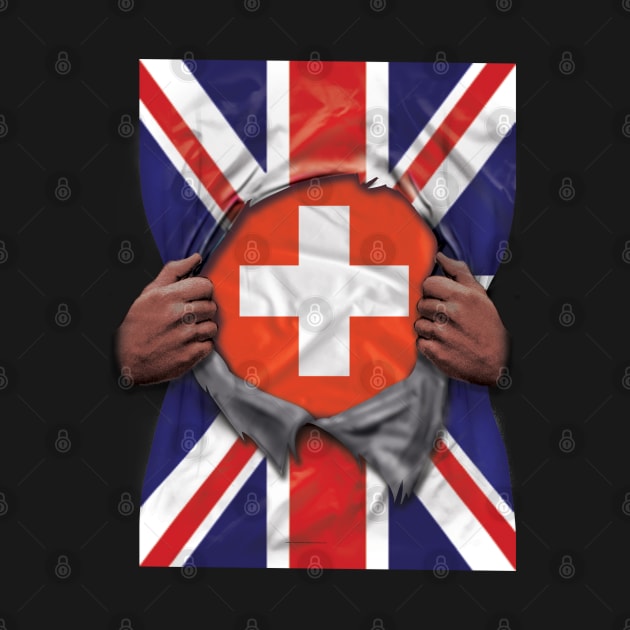 Switzerland Flag Great Britain Flag Ripped - Gift for Swiss From Switzerland by Country Flags