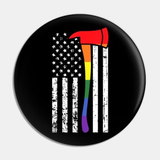 Firefighter American Flag LGBT-Q Gay Pride Flag Fireman Pin