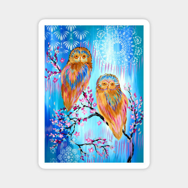 Blue and Owls Magnet by SheerJoy