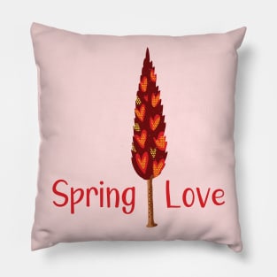 Spring Love - Bright Red Color Tree Illustration GC-106-04 Pillow