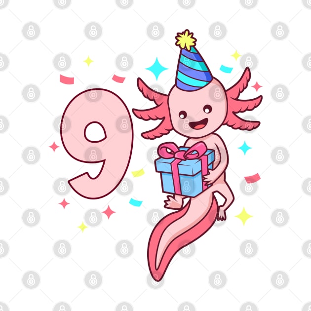 I am 9 with axolotl - girl birthday 9 years old by Modern Medieval Design
