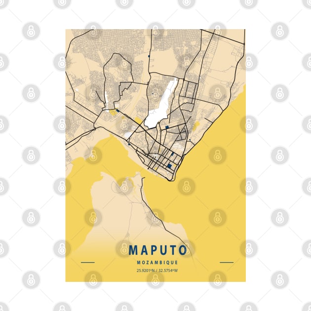 Maputo - Mozambique Yellow City Map by tienstencil