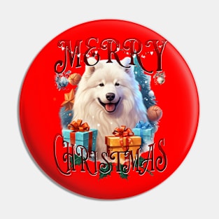 Merry Christmas Joyful Samoyed dog Pin