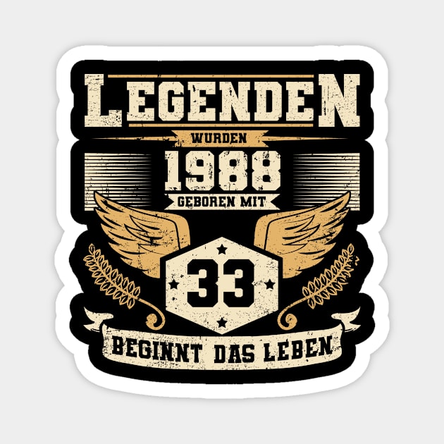 33. Geburtstag Geschenkideen 33 Jahre 1988 Geburtstag Magnet by HBfunshirts