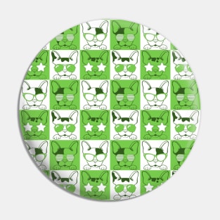 Frenchies with Glasses Pattern Green Pin