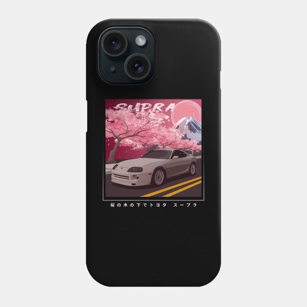 Toyota Supra MK4 A80 under Sakura tree JDM Car Phone Case by T-JD