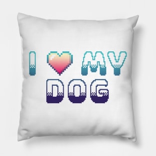 I Heart My Dog Classic Video Game Graphic Blue Gradient Pillow