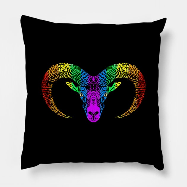 Rainbow Bighorn Sheep Pillow by childofthecorn