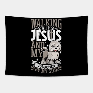 Jesus and dog - Little Lion Dog Tapestry