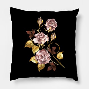 Composition with Pink Gold Roses Pillow