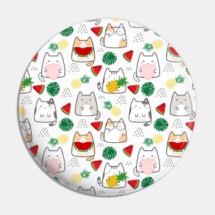 Seamless Pattern Melon Pineapple Cute Kawaii Cats Pin