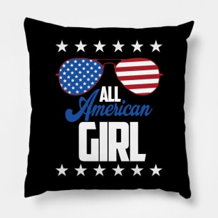 All American Girl Sunglasses American Flag 4th Of July Pillow