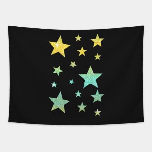 Teal Yellow Ombre Faux Glitter Stars Tapestry