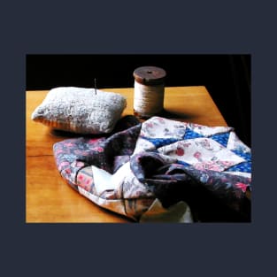 Sewing - Thread, Pincushion and Cloth T-Shirt